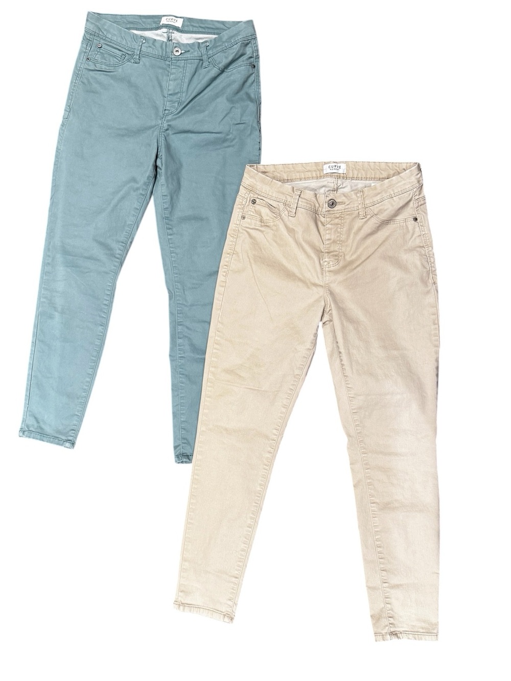 2 pair CURVE APPEAL Jeggings in Mint and Beige/Khaki Slim Stretch Pants, 8/29